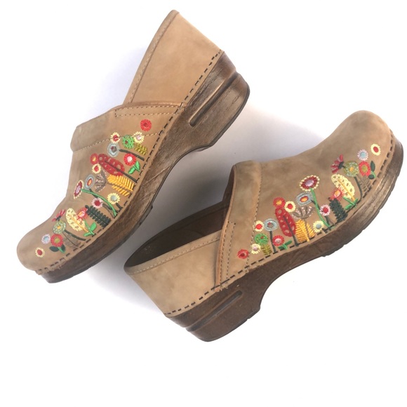 dansko embroidered clogs